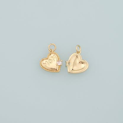 Gold Heart Charms,18K Gold Filled Mom Pendant,CZ Micro Pave Heart Charm Bracelet Necklace for DIY Jewelry Making Supply