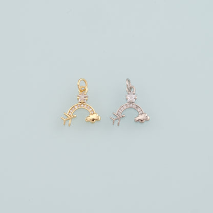 Gold Airplane Charms,18K Gold Filled Rainbow Pendant,CZ Micro Pave Clouds Charm Bracelet Necklace for DIY Jewelry Making Supply