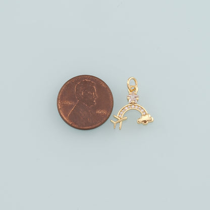 Gold Airplane Charms,18K Gold Filled Rainbow Pendant,CZ Micro Pave Clouds Charm Bracelet Necklace for DIY Jewelry Making Supply