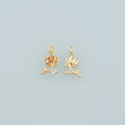 Gold Flower Charms,18K Gold Filled Flower Pendant,CZ Micro Pave Flower Charm Bracelet Necklace for DIY Jewelry Making Supply