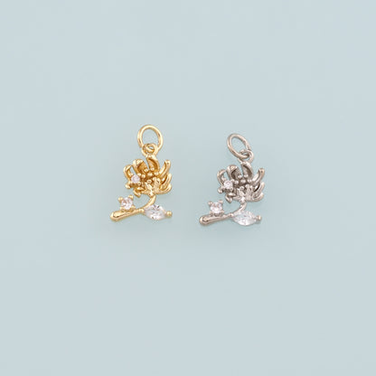 Gold Flower Charms,18K Gold Filled Flower Pendant,CZ Micro Pave Flower Charm Bracelet Necklace for DIY Jewelry Making Supply