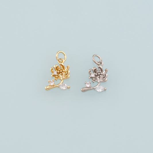 Gold Flower Charms,18K Gold Filled Flower Pendant,CZ Micro Pave Flower Charm Bracelet Necklace for DIY Jewelry Making Supply