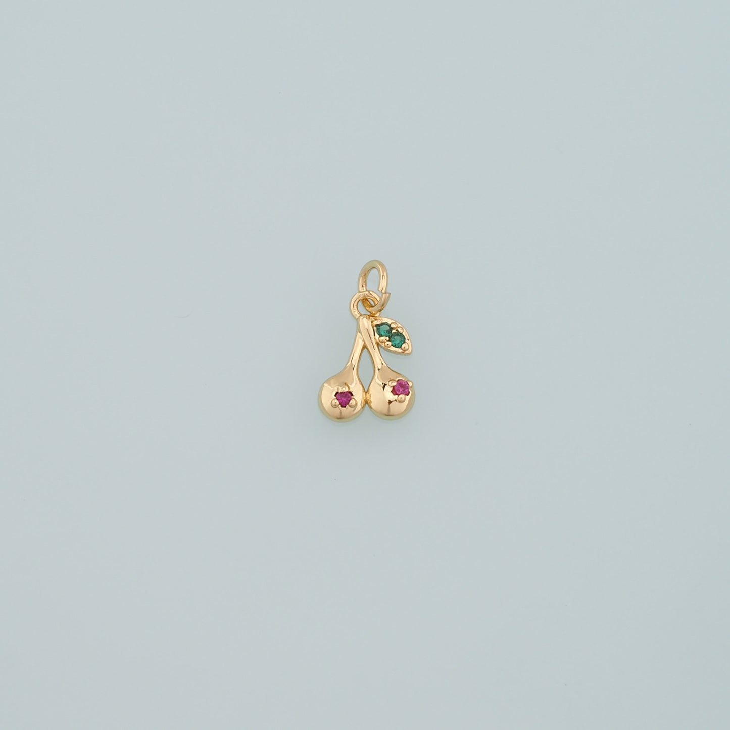 Gold Cherry Charms,18K Gold Filled Cherry Pendant,CZ Micro Pave Fruit Charm Bracelet Necklace for DIY Jewelry Making Supply