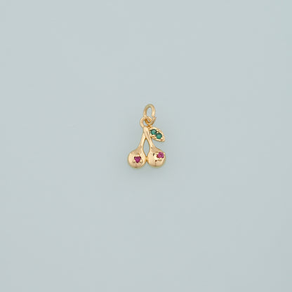 Gold Cherry Charms,18K Gold Filled Cherry Pendant,CZ Micro Pave Fruit Charm Bracelet Necklace for DIY Jewelry Making Supply