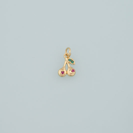 Gold Cherry Charms,18K Gold Filled Cherry Pendant,CZ Micro Pave Fruit Charm Bracelet Necklace for DIY Jewelry Making Supply