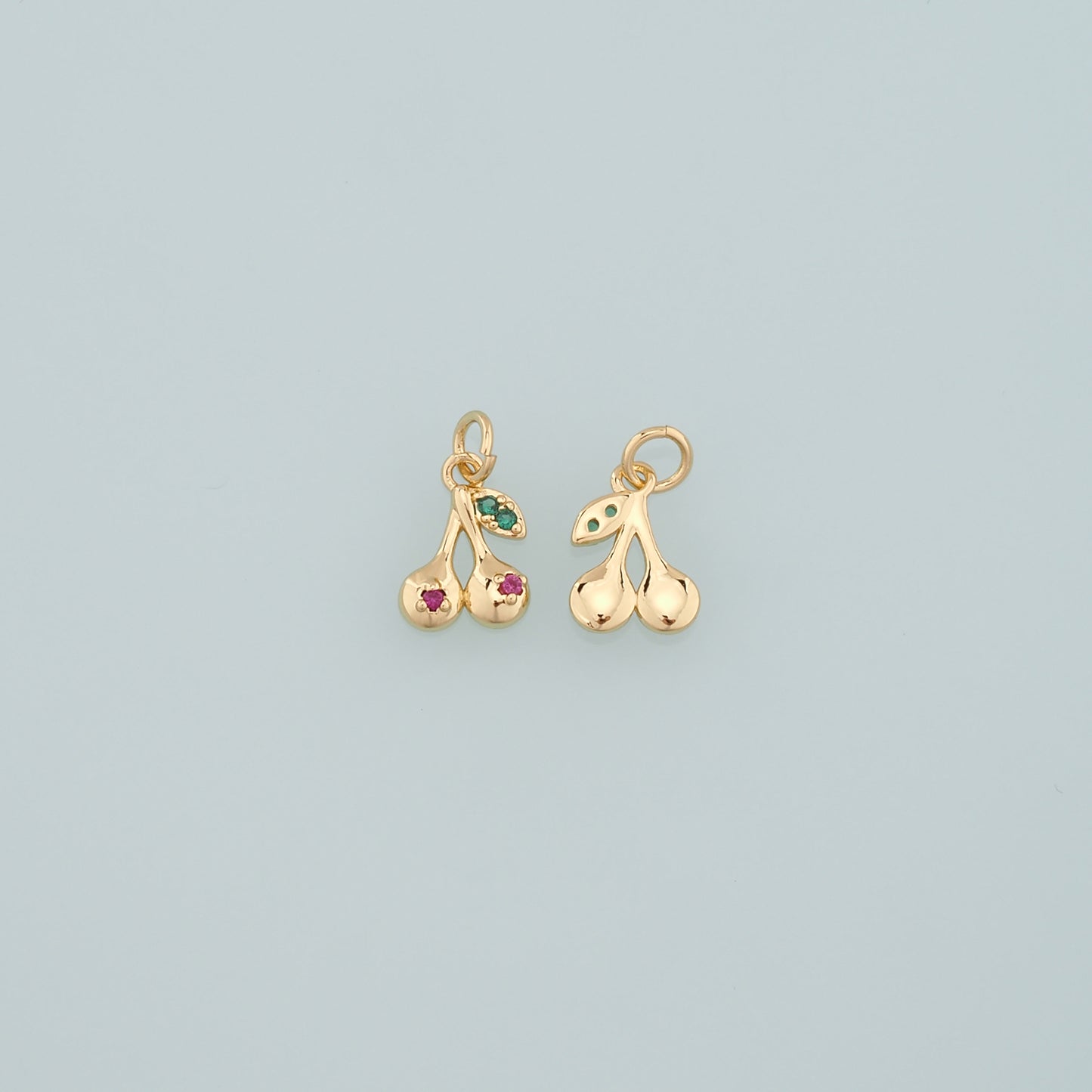 Gold Cherry Charms,18K Gold Filled Cherry Pendant,CZ Micro Pave Fruit Charm Bracelet Necklace for DIY Jewelry Making Supply