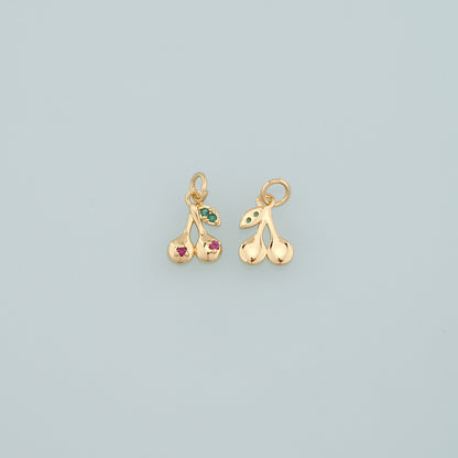 Gold Cherry Charms,18K Gold Filled Cherry Pendant,CZ Micro Pave Fruit Charm Bracelet Necklace for DIY Jewelry Making Supply