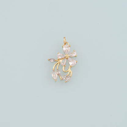 Gold Flower Charms,18K Gold Filled Flower Pendant,CZ Micro Pave Flower Charm Bracelet Necklace for DIY Jewelry Making Supply