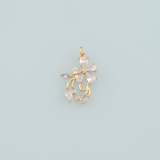 Gold Flower Charms,18K Gold Filled Flower Pendant,CZ Micro Pave Flower Charm Bracelet Necklace for DIY Jewelry Making Supply