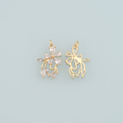 Gold Flower Charms,18K Gold Filled Flower Pendant,CZ Micro Pave Flower Charm Bracelet Necklace for DIY Jewelry Making Supply