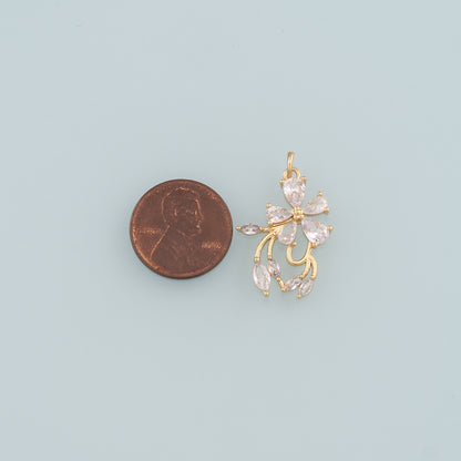 Gold Flower Charms,18K Gold Filled Flower Pendant,CZ Micro Pave Flower Charm Bracelet Necklace for DIY Jewelry Making Supply