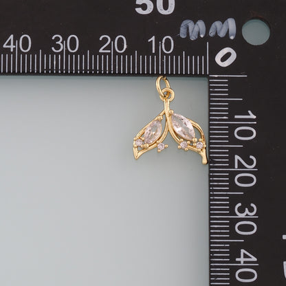 18K Gold Filled Mermaid Tail Pendant,CZ Micro Pave Tail Charm Bracelet Necklace for DIY Jewelry Making Supply