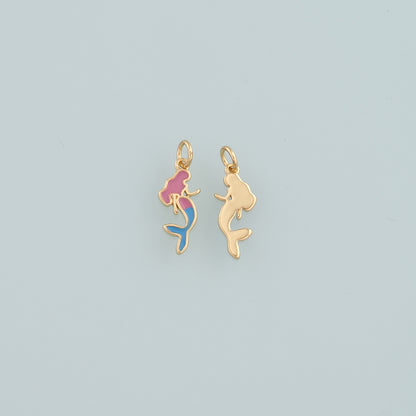 Gold Mermaid Charms,18K Gold Filled Mermaid Pendant,Enamel Mermaid Charm Bracelet Necklace for DIY Jewelry Making Supply