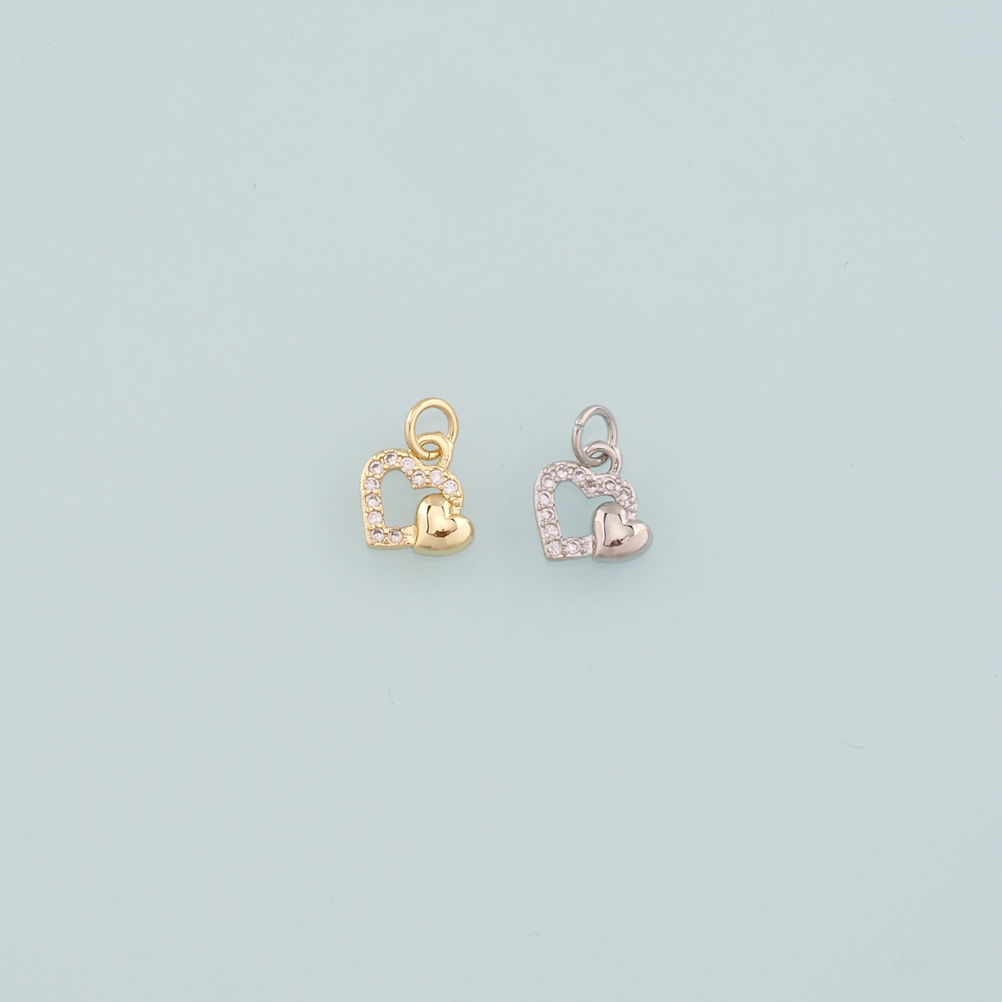 Gold Heart Charms,18K Gold Filled Heart Pendant,CZ Micro Pave Heart Charm Bracelet Necklace for DIY Jewelry Making Supply