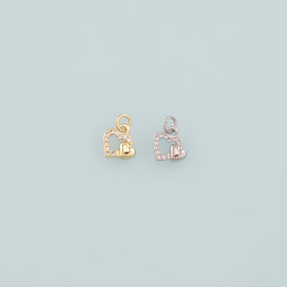Gold Heart Charms,18K Gold Filled Heart Pendant,CZ Micro Pave Heart Charm Bracelet Necklace for DIY Jewelry Making Supply