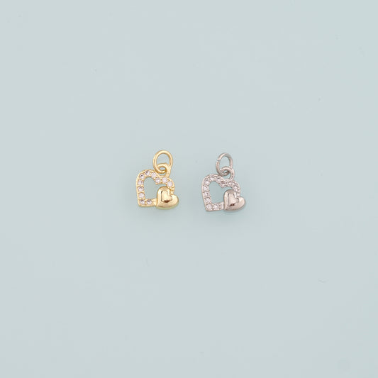 Gold Heart Charms,18K Gold Filled Heart Pendant,CZ Micro Pave Heart Charm Bracelet Necklace for DIY Jewelry Making Supply