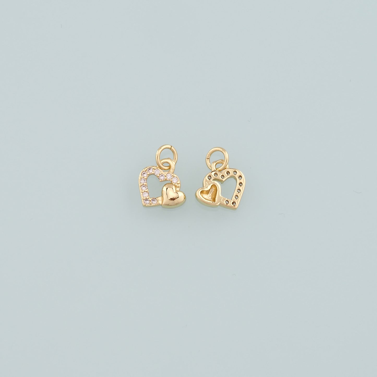 Gold Heart Charms,18K Gold Filled Heart Pendant,CZ Micro Pave Heart Charm Bracelet Necklace for DIY Jewelry Making Supply