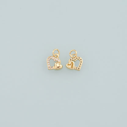 Gold Heart Charms,18K Gold Filled Heart Pendant,CZ Micro Pave Heart Charm Bracelet Necklace for DIY Jewelry Making Supply