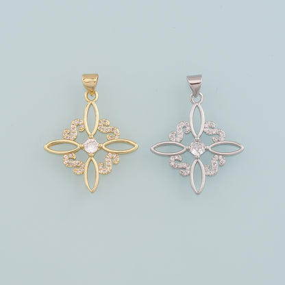 Gold Flower Charms,18K Gold Filled Flower Pendant,CZ Micro Pave Flower Charm Bracelet Necklace for DIY Jewelry Making Supply