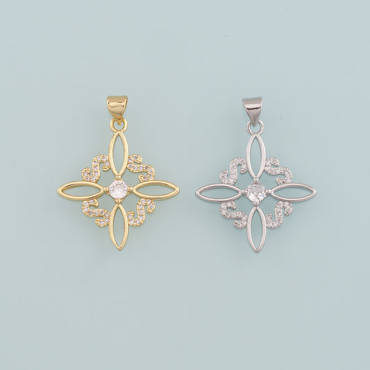 Gold Flower Charms,18K Gold Filled Flower Pendant,CZ Micro Pave Flower Charm Bracelet Necklace for DIY Jewelry Making Supply