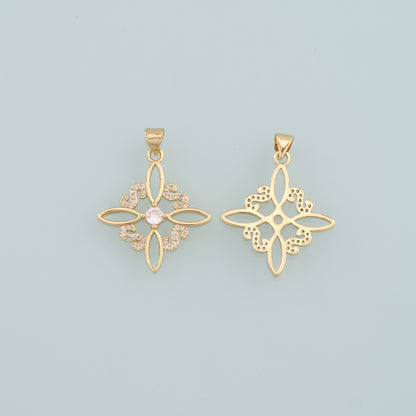Gold Flower Charms,18K Gold Filled Flower Pendant,CZ Micro Pave Flower Charm Bracelet Necklace for DIY Jewelry Making Supply
