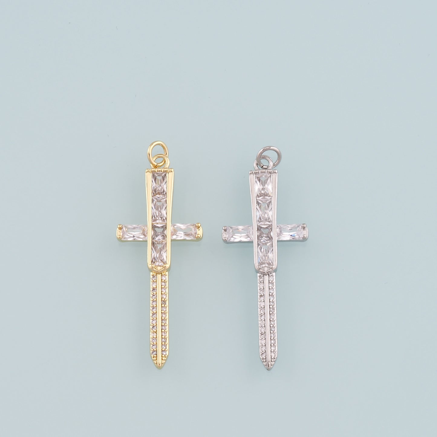 18K Gold Filled Sword Pendant,CZ Micro Pave Sword Charm Bracelet Necklace for DIY Jewelry Making Supply