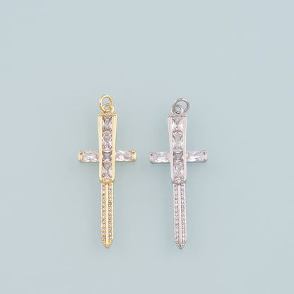 18K Gold Filled Sword Pendant,CZ Micro Pave Sword Charm Bracelet Necklace for DIY Jewelry Making Supply