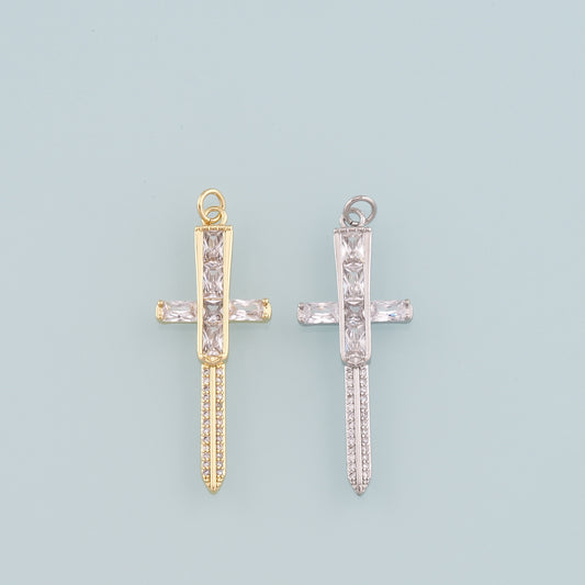 18K Gold Filled Sword Pendant,CZ Micro Pave Sword Charm Bracelet Necklace for DIY Jewelry Making Supply