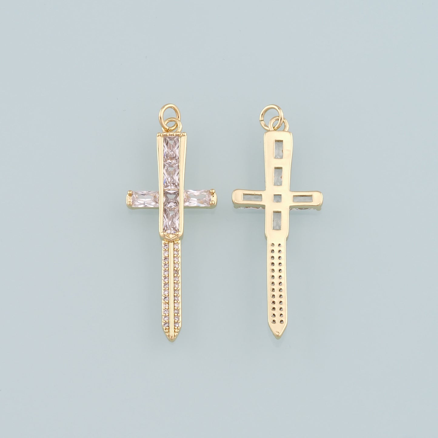 18K Gold Filled Sword Pendant,CZ Micro Pave Sword Charm Bracelet Necklace for DIY Jewelry Making Supply