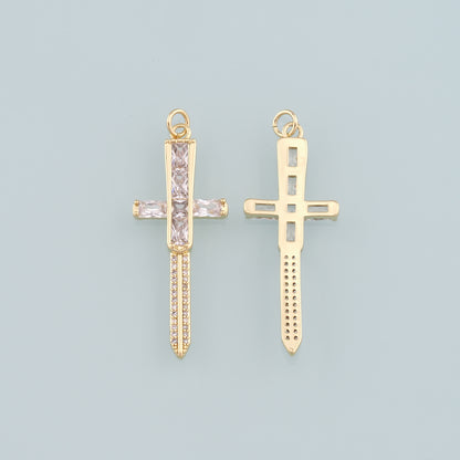 18K Gold Filled Sword Pendant,CZ Micro Pave Sword Charm Bracelet Necklace for DIY Jewelry Making Supply