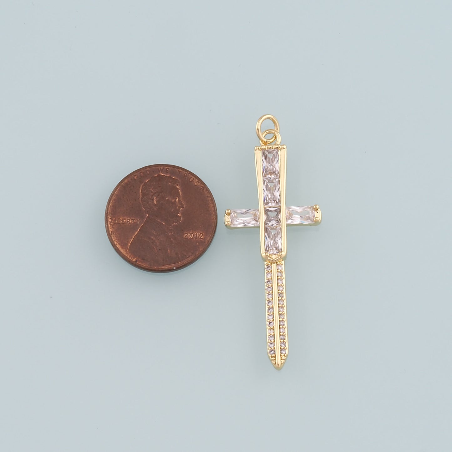 18K Gold Filled Sword Pendant,CZ Micro Pave Sword Charm Bracelet Necklace for DIY Jewelry Making Supply