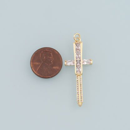 18K Gold Filled Sword Pendant,CZ Micro Pave Sword Charm Bracelet Necklace for DIY Jewelry Making Supply
