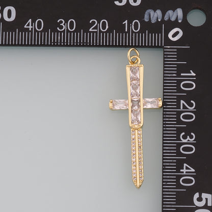 18K Gold Filled Sword Pendant,CZ Micro Pave Sword Charm Bracelet Necklace for DIY Jewelry Making Supply