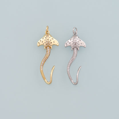 Gold Fish Charms,18K Gold Filled Manta Ray Pendant,CZ Micro Pave Manta Ray Charm Bracelet Necklace for DIY Jewelry Making Supply