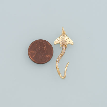 Gold Fish Charms,18K Gold Filled Manta Ray Pendant,CZ Micro Pave Manta Ray Charm Bracelet Necklace for DIY Jewelry Making Supply