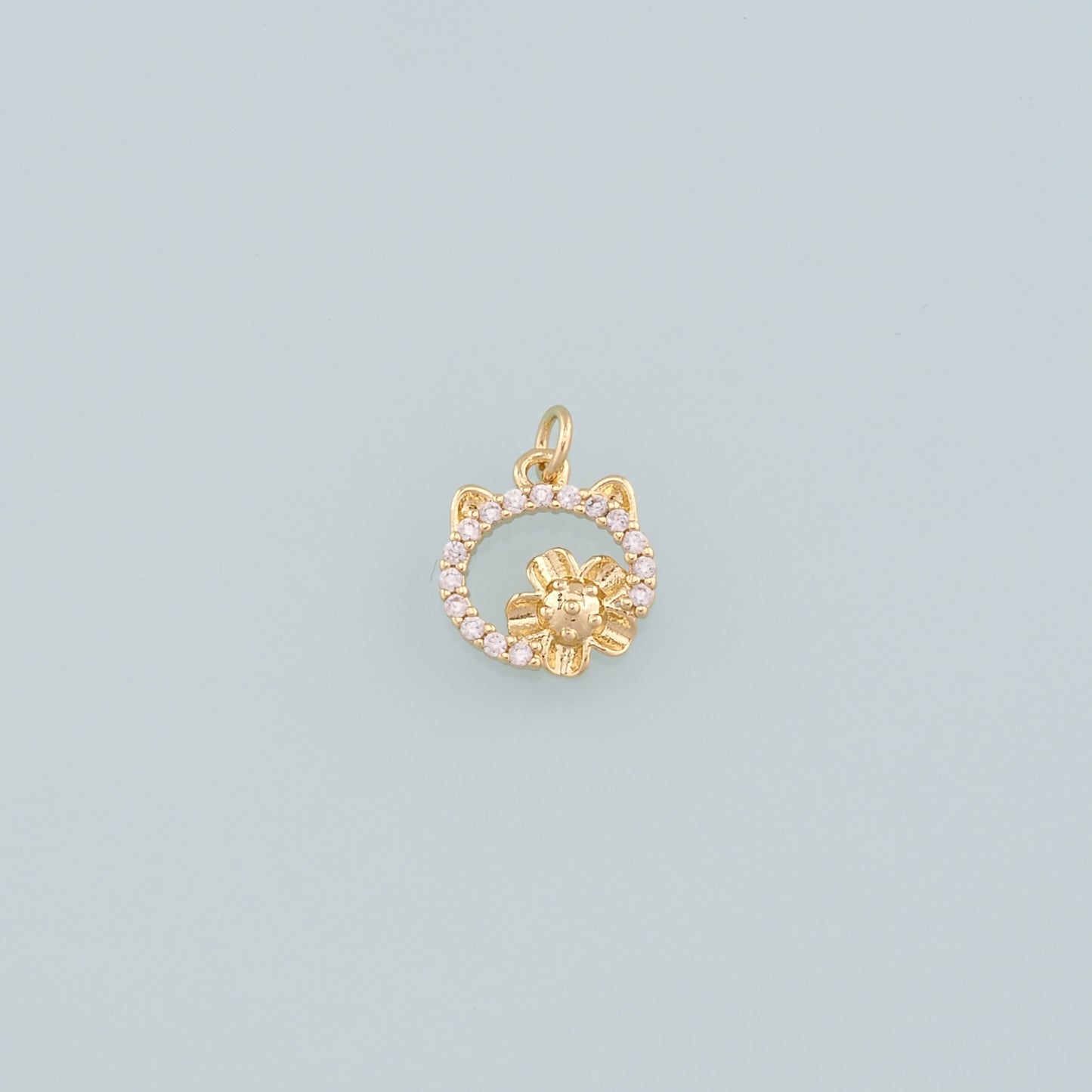 Gold Cat Charms,18K Gold Filled Cat Pendant,CZ Micro Pave Cat Charm Bracelet Necklace for DIY Jewelry Making Supply