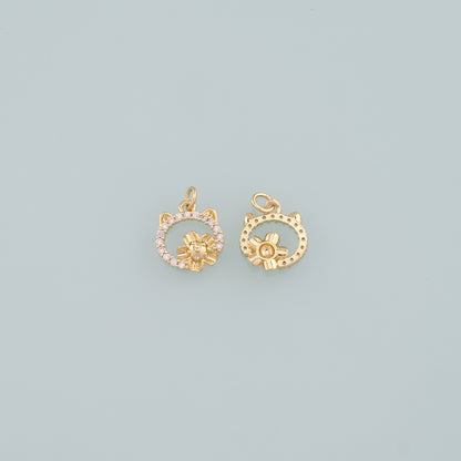 Gold Cat Charms,18K Gold Filled Cat Pendant,CZ Micro Pave Cat Charm Bracelet Necklace for DIY Jewelry Making Supply