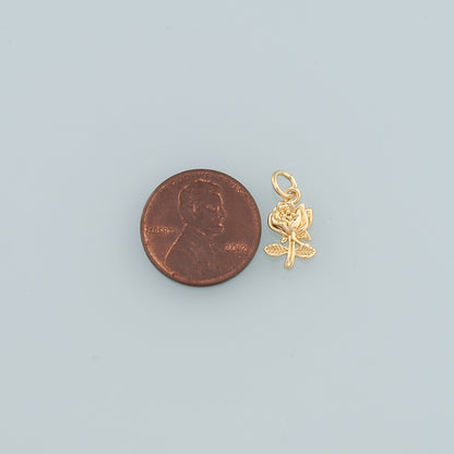Gold Rose Charm,18K Gold Filled Rose Pendant,Flower Charm Bracelet Necklace for DIY Jewelry Making Supply