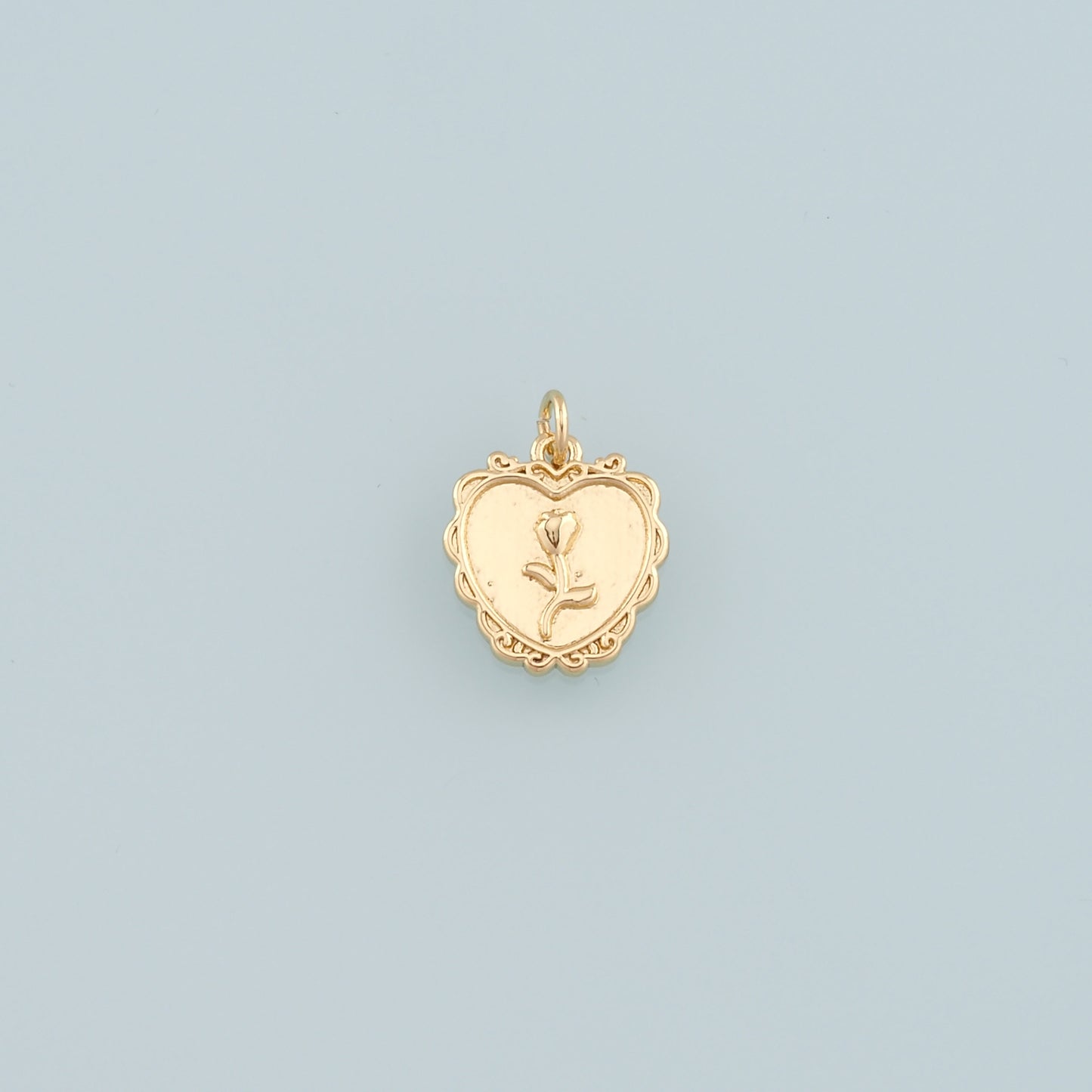 Gold Heart Rose Charm,18K Gold Filled Rose Pendant,Flower Charm Bracelet Necklace for DIY Jewelry Making Supply