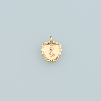 Gold Heart Rose Charm,18K Gold Filled Rose Pendant,Flower Charm Bracelet Necklace for DIY Jewelry Making Supply