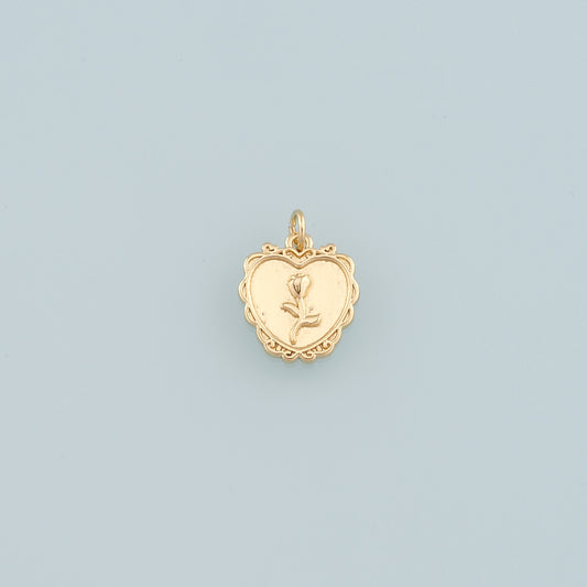 Gold Heart Rose Charm,18K Gold Filled Rose Pendant,Flower Charm Bracelet Necklace for DIY Jewelry Making Supply