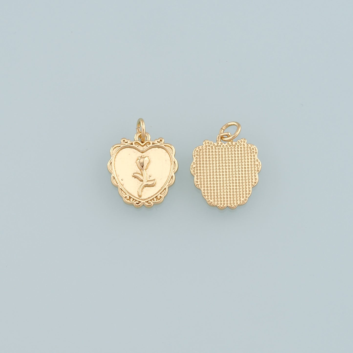Gold Heart Rose Charm,18K Gold Filled Rose Pendant,Flower Charm Bracelet Necklace for DIY Jewelry Making Supply
