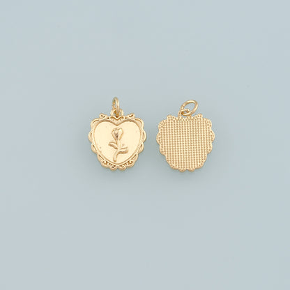 Gold Heart Rose Charm,18K Gold Filled Rose Pendant,Flower Charm Bracelet Necklace for DIY Jewelry Making Supply