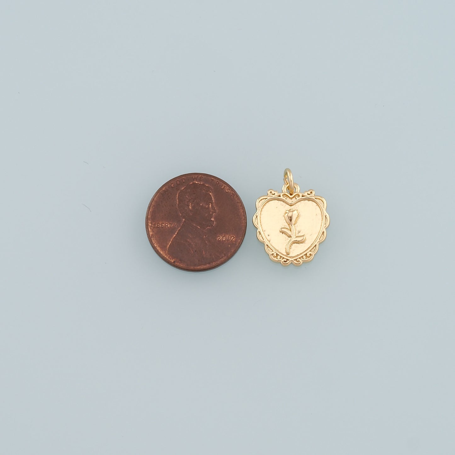 Gold Heart Rose Charm,18K Gold Filled Rose Pendant,Flower Charm Bracelet Necklace for DIY Jewelry Making Supply