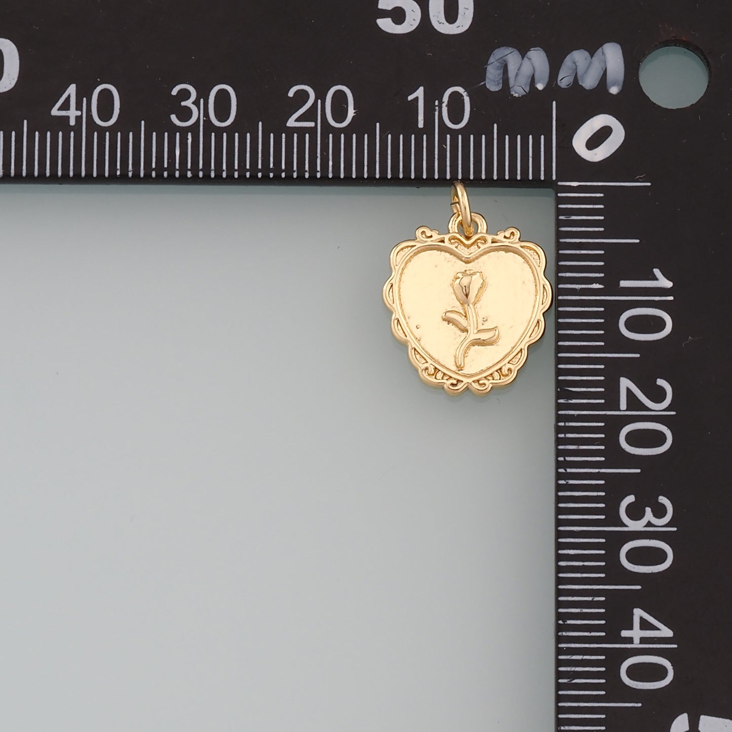 Gold Heart Rose Charm,18K Gold Filled Rose Pendant,Flower Charm Bracelet Necklace for DIY Jewelry Making Supply