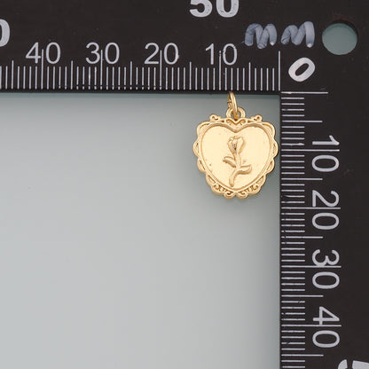 Gold Heart Rose Charm,18K Gold Filled Rose Pendant,Flower Charm Bracelet Necklace for DIY Jewelry Making Supply