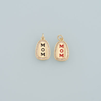 18K Gold Filled Mom Pendant,Enamel Mom Charm Bracelet Necklace for DIY Jewelry Making Supply
