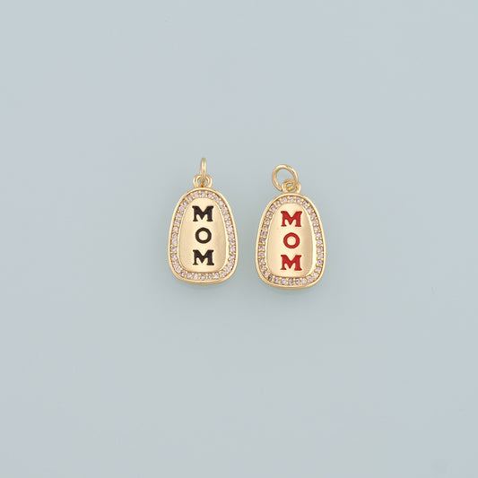18K Gold Filled Mom Pendant,Enamel Mom Charm Bracelet Necklace for DIY Jewelry Making Supply