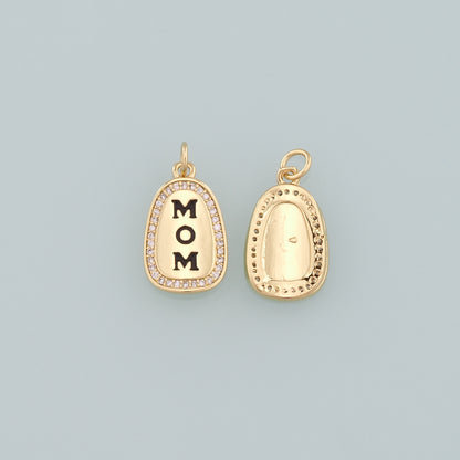 18K Gold Filled Mom Pendant,Enamel Mom Charm Bracelet Necklace for DIY Jewelry Making Supply