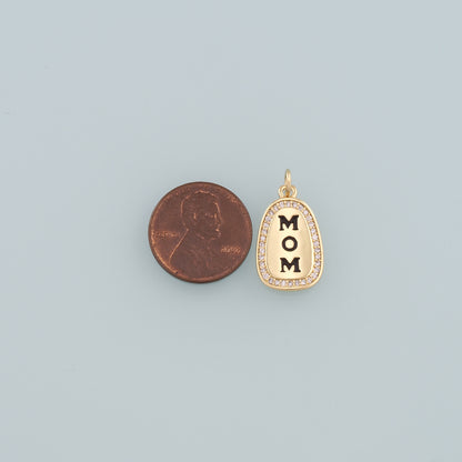 18K Gold Filled Mom Pendant,Enamel Mom Charm Bracelet Necklace for DIY Jewelry Making Supply